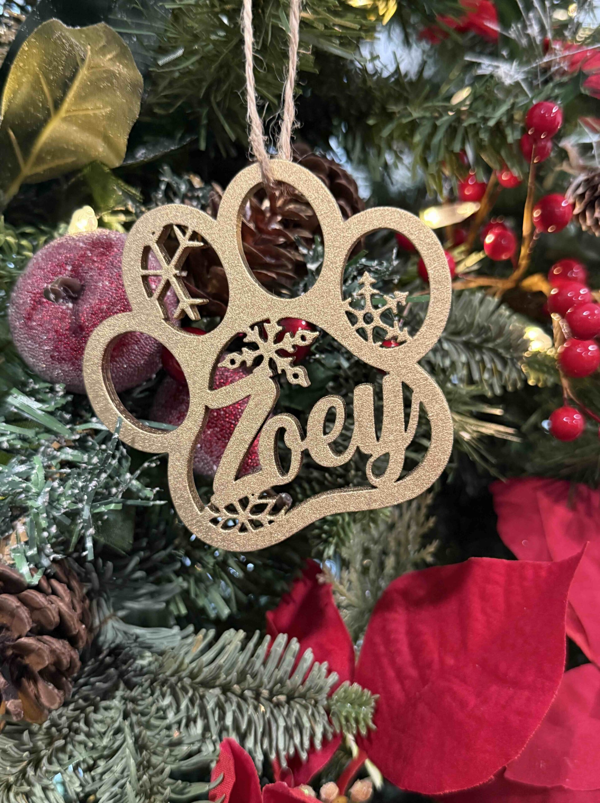 Custom Pet Name Laser Cut Tree Ornament Painted - Image 3